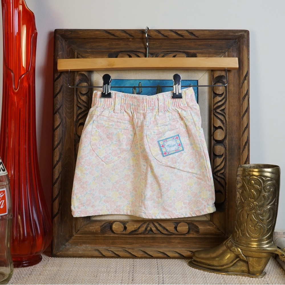 Vintage 80s 90s No Excuses floral pastel mini denim skirt youth 4 USA